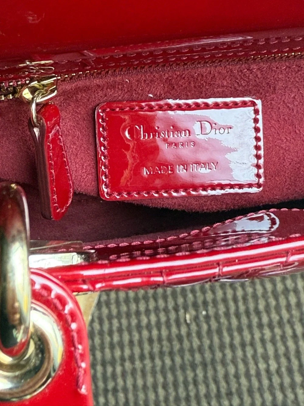 Dior Red Patent Mini Lady Dior Top-Handle Bag - Picture 3 of 13